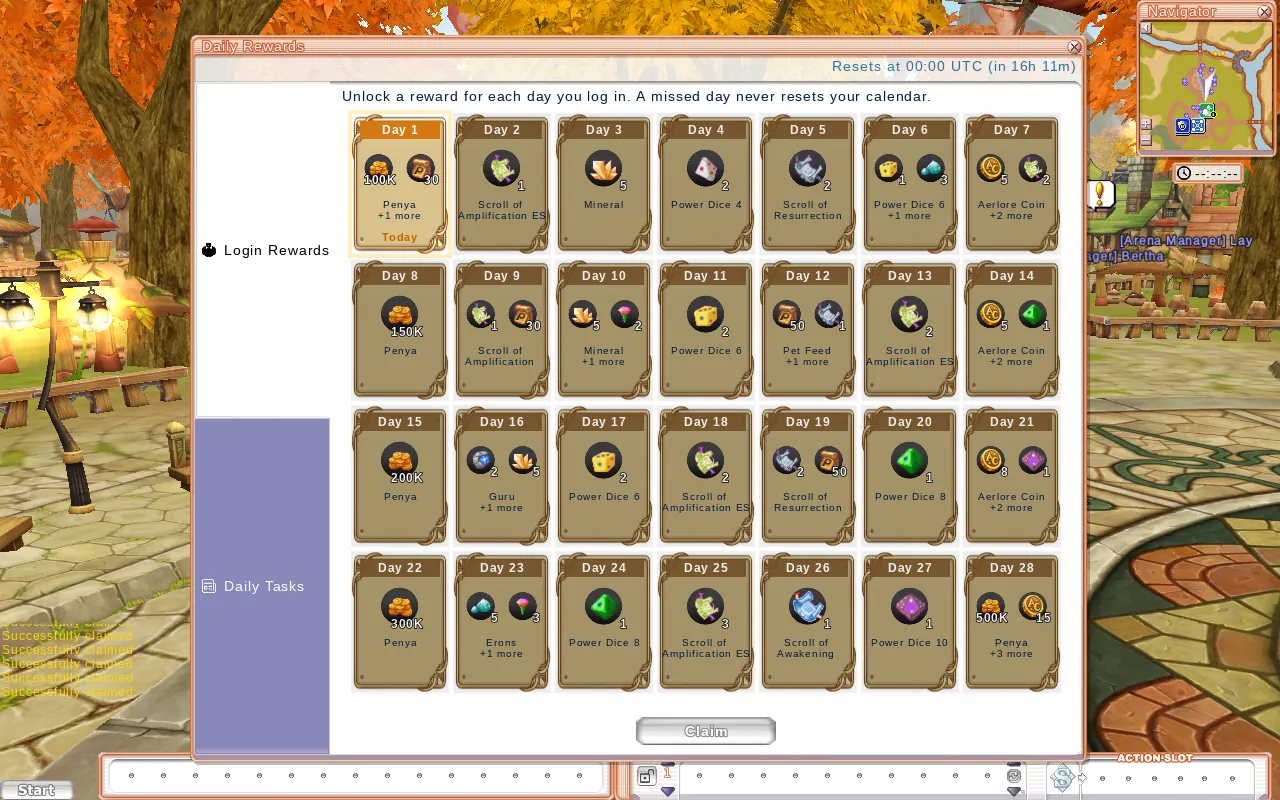 Login Rewards: a 28-day calendar